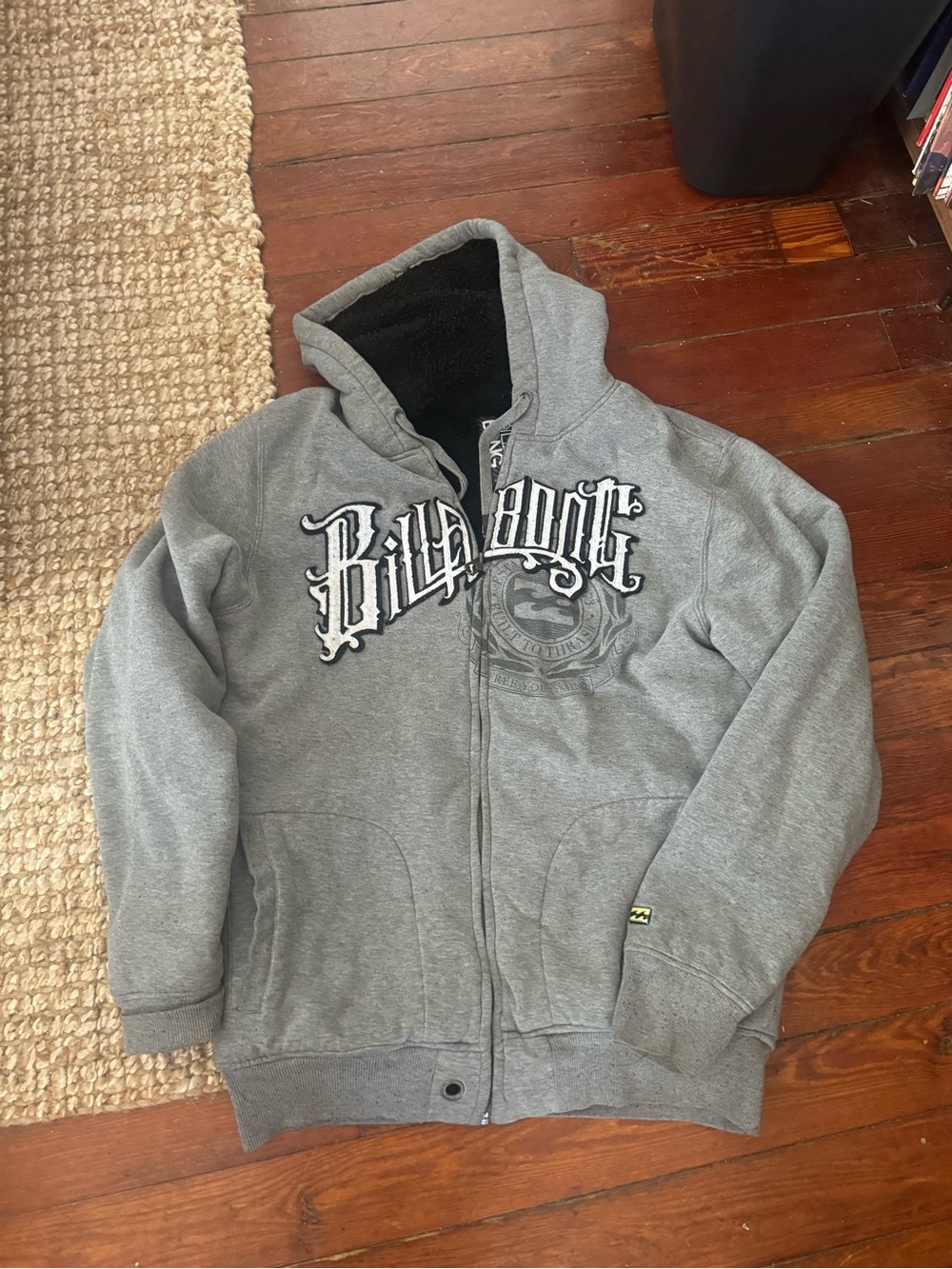 Billabong Gray and Black Sherpa-Lined Zip Hoodie
